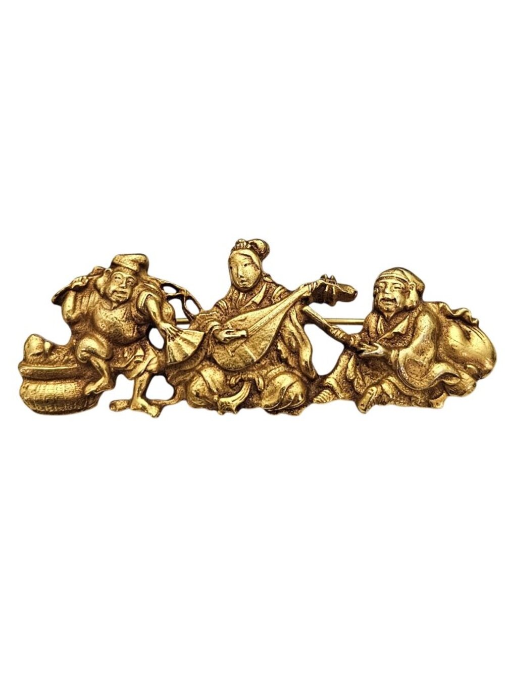 Alva Museum Replicas Asian Trio Musicians Brooch Gold-Plated Pin Signed, J899
